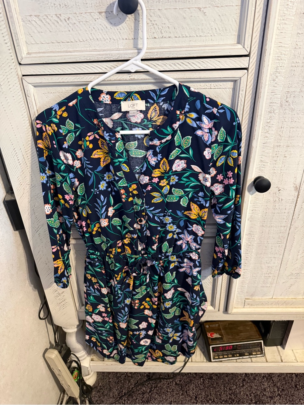 LOFT Navy Floral Tie-Front Mini Dress